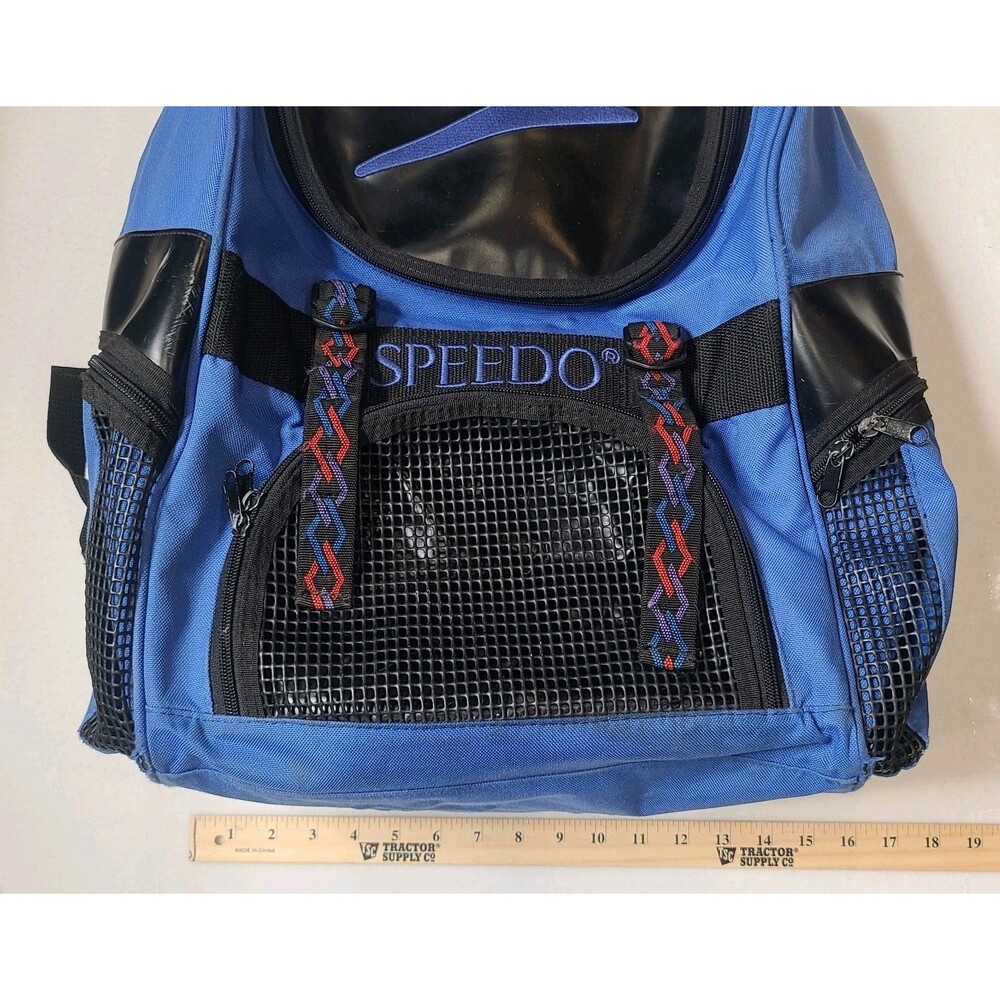 Vintage Y2K Speedo Large Blue Backpack Book Bag Swim Bag Sports Tribal Straps - Picture 6 of 8